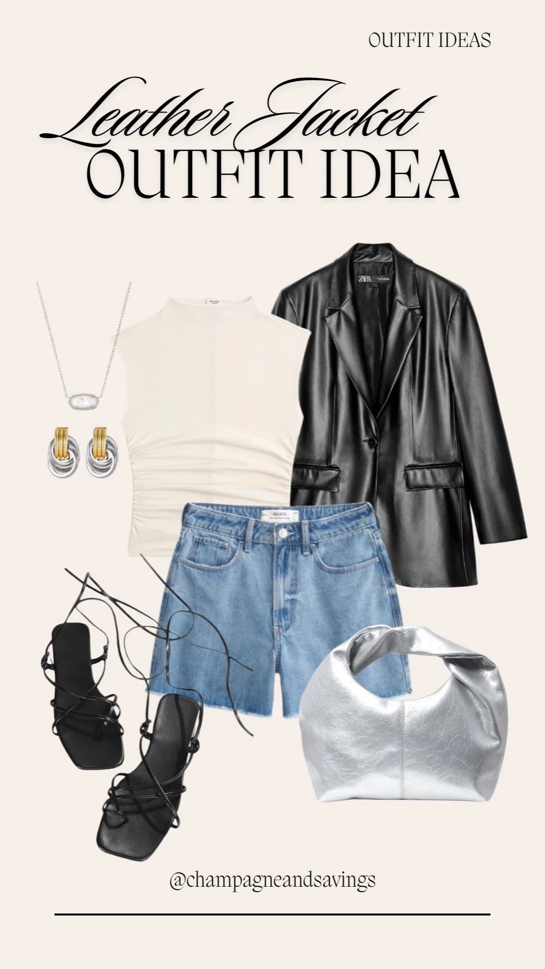 leather jacket, Tank and Jean Shorts