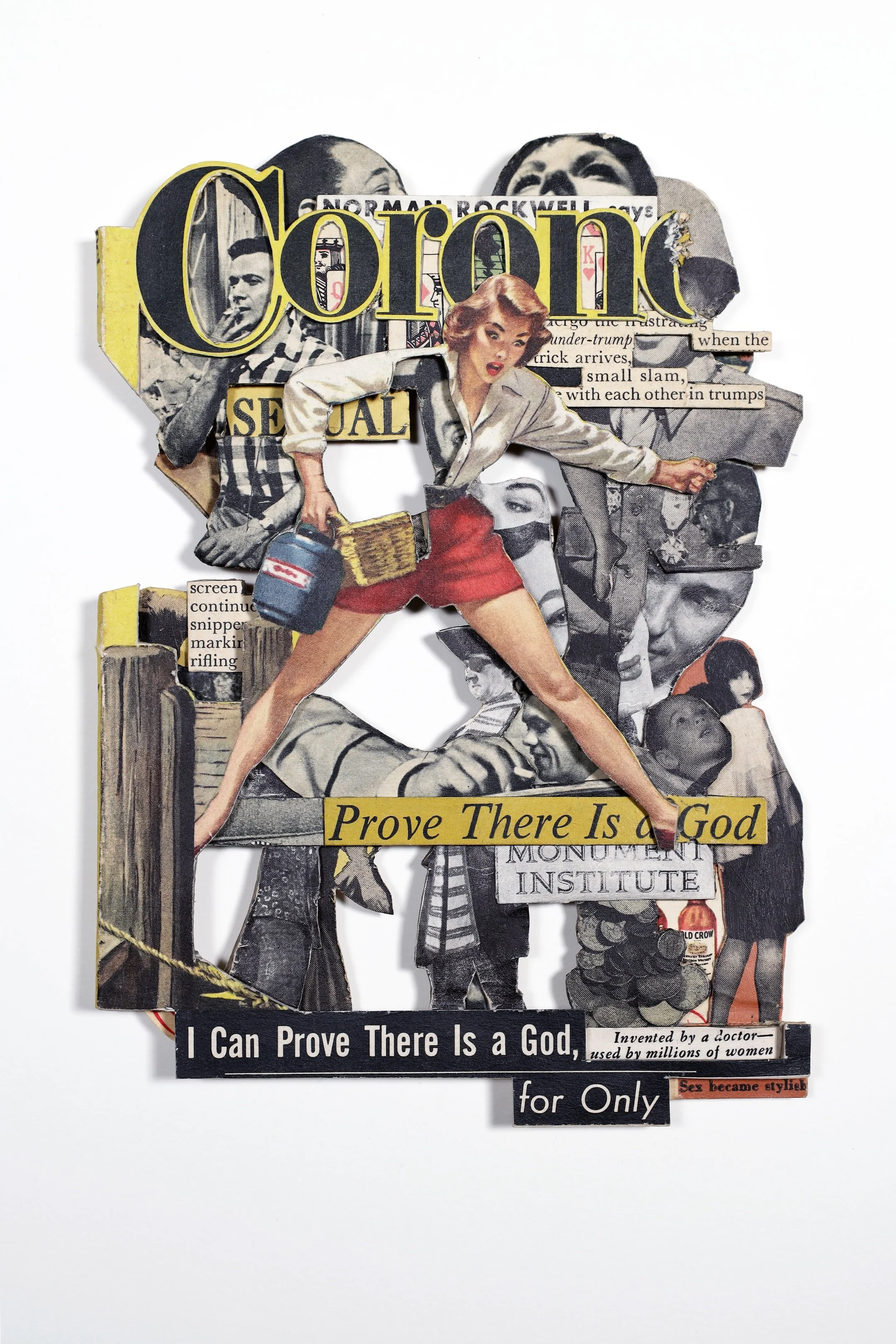 Prove There is a God 2020, vintage magazine, acrylic varnish, 7.375 x 5.375 x .25 inches