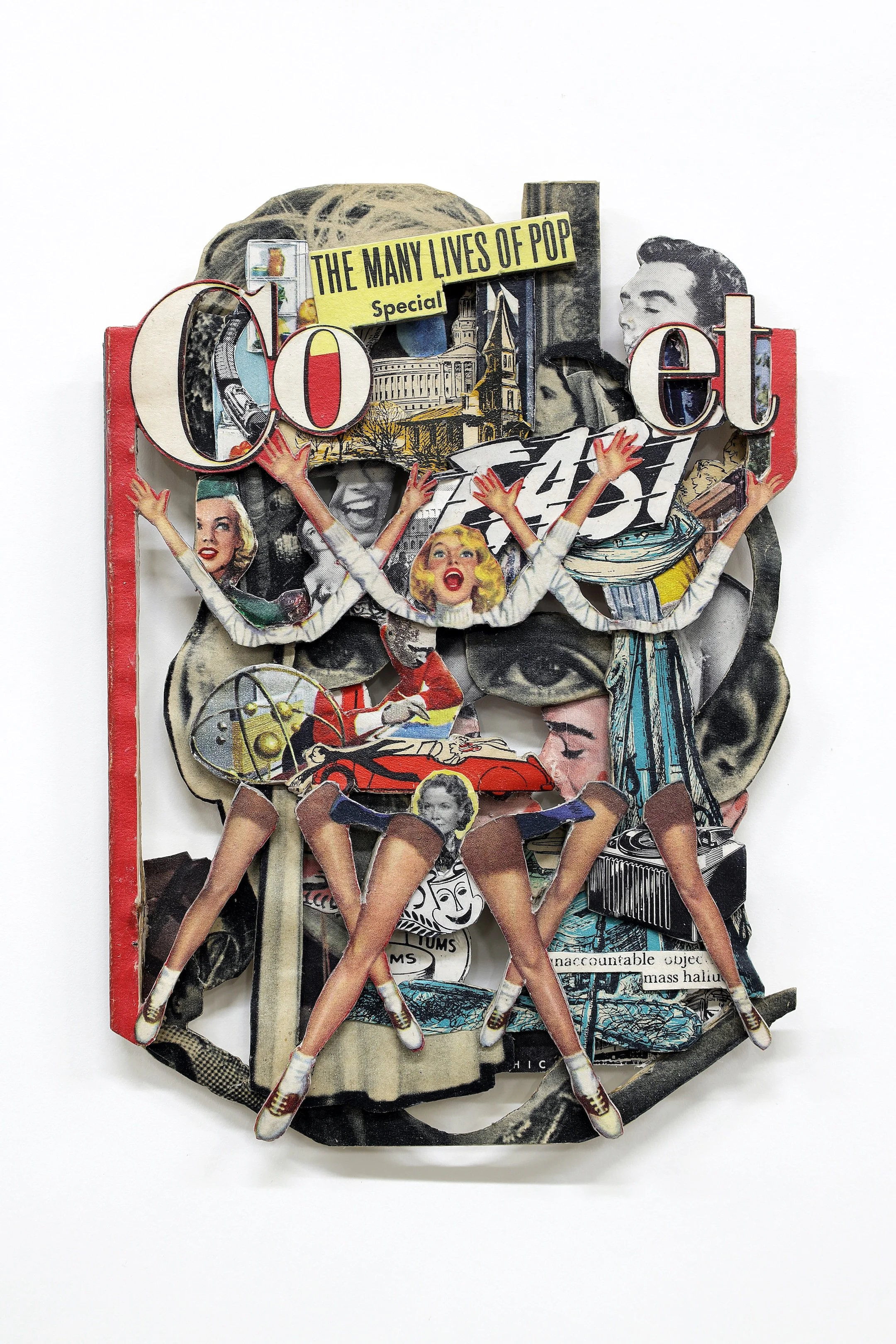 The Many Lives of Pop 2025, vintage magazine, acrylic varnish, 7.5 x 5.375 x .25 inches