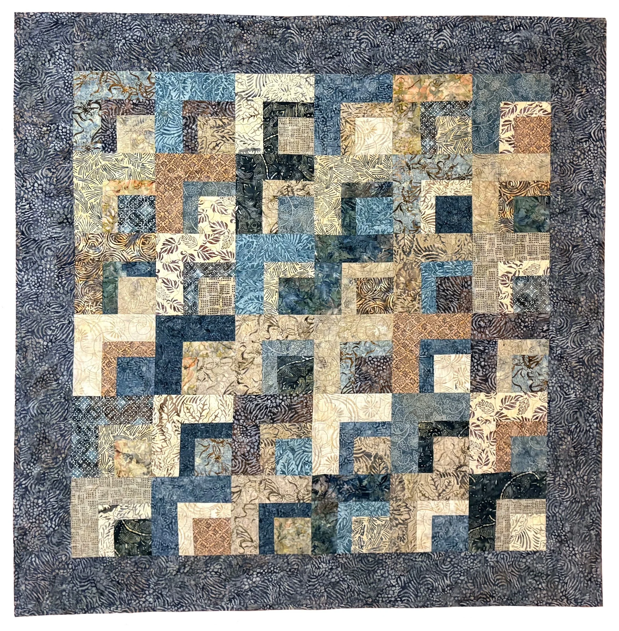 Isota Potter Fabric quilt, 56 x 56 inches, Handmade quilt by Melissa's mother made from Amish fabric