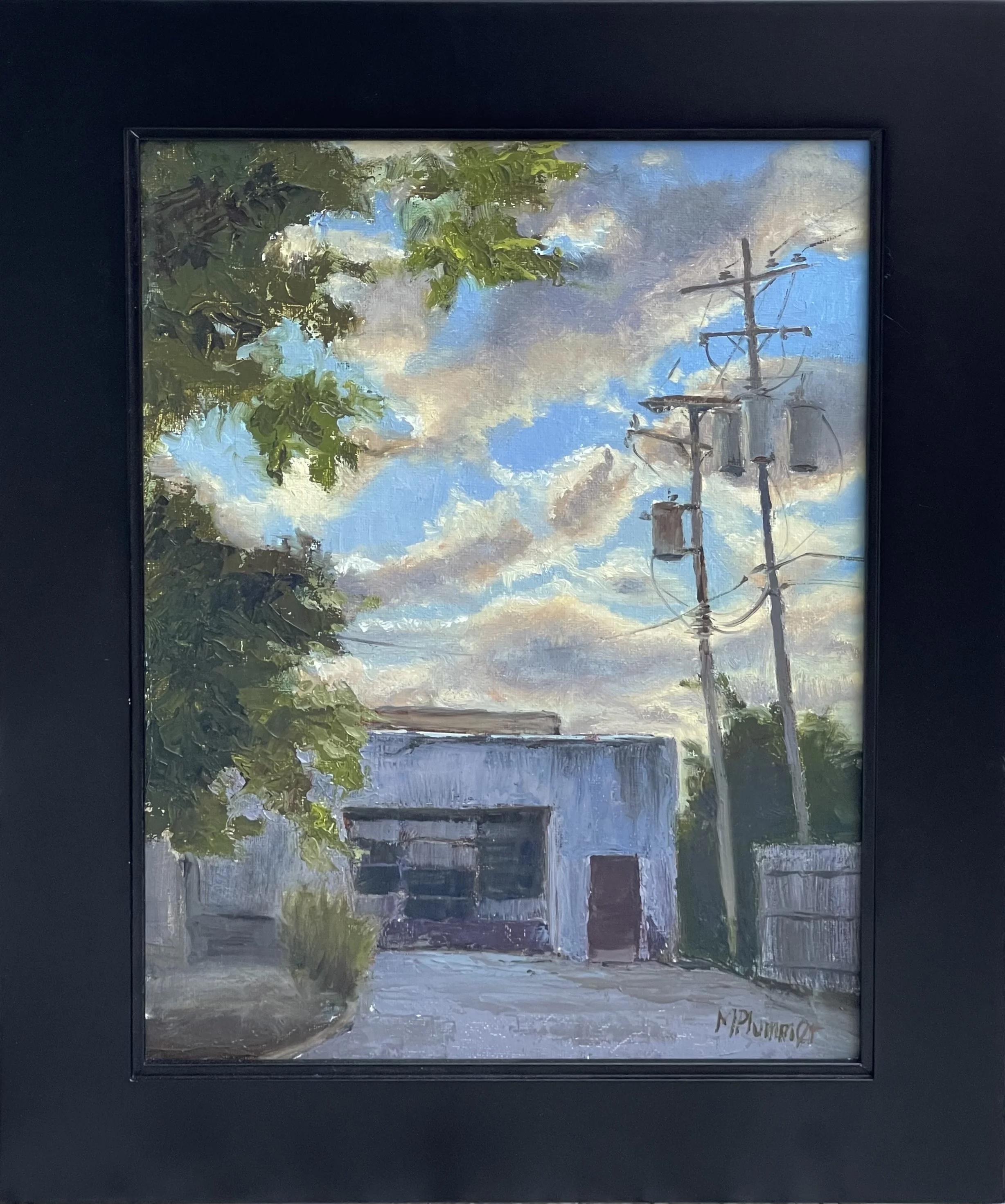 back garage at sunrise, 12x9, oil on canvas panel.jpeg