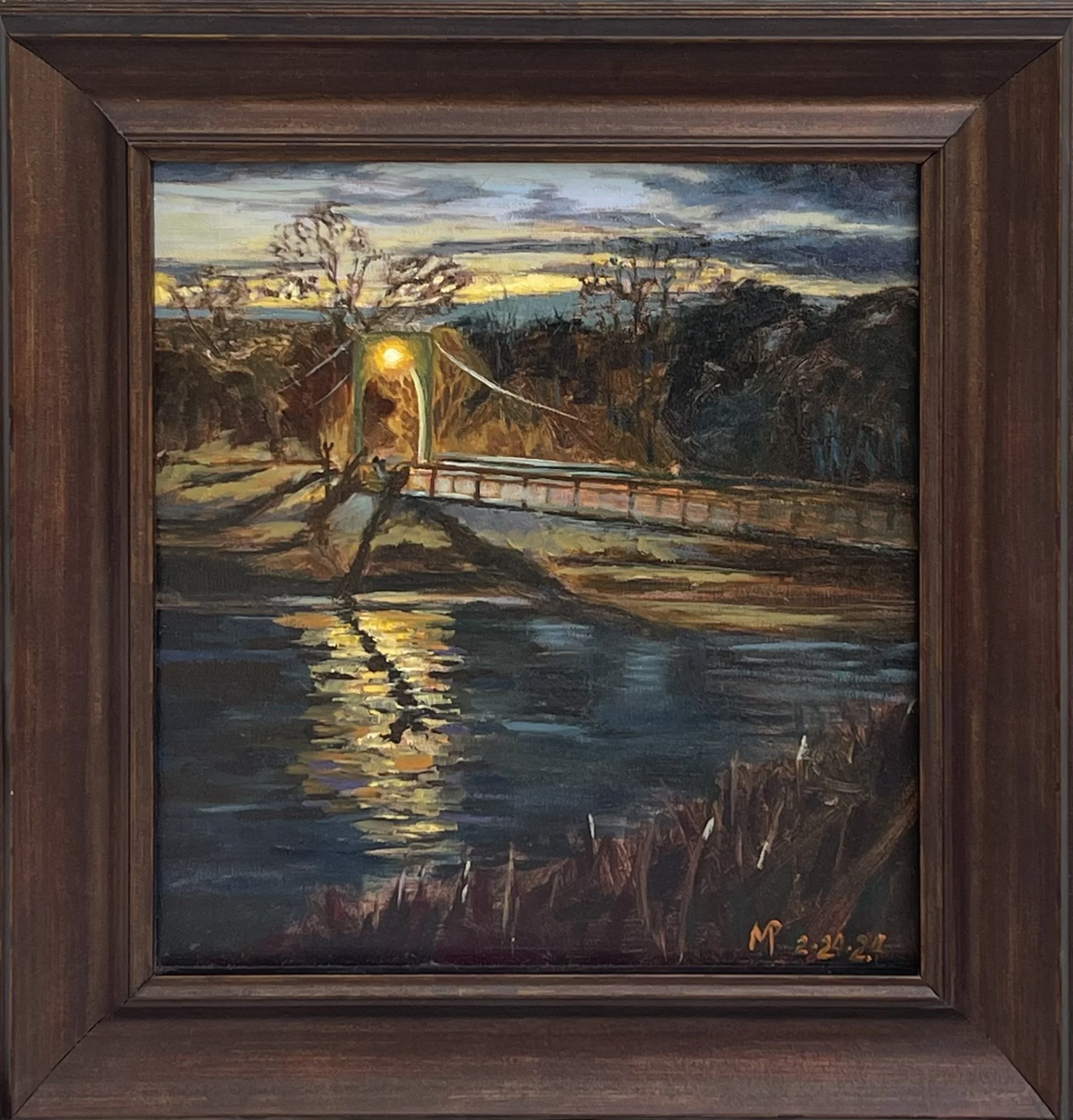 dusk over hanging bridge, oil on canvas.jpeg