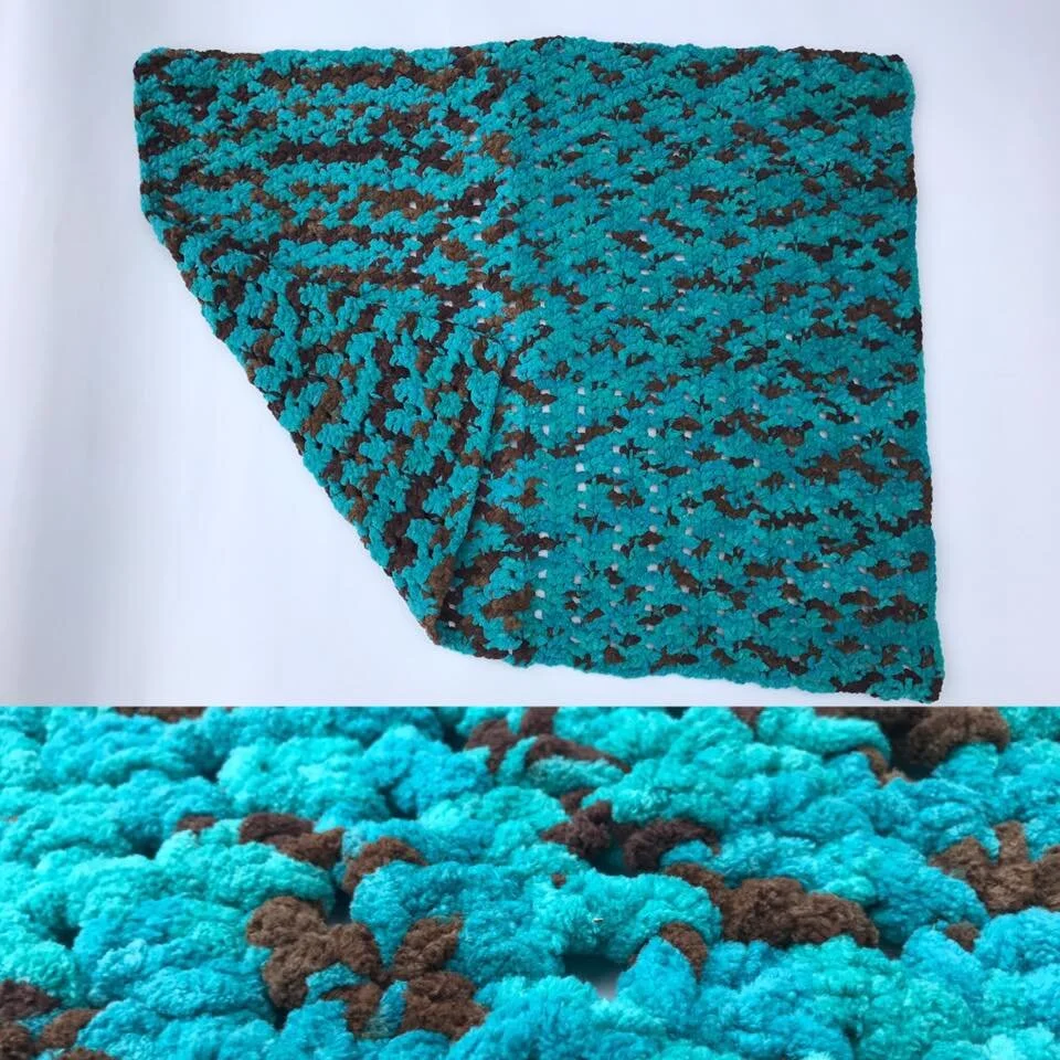 Blue and Brown Crocheted Baby Blanket