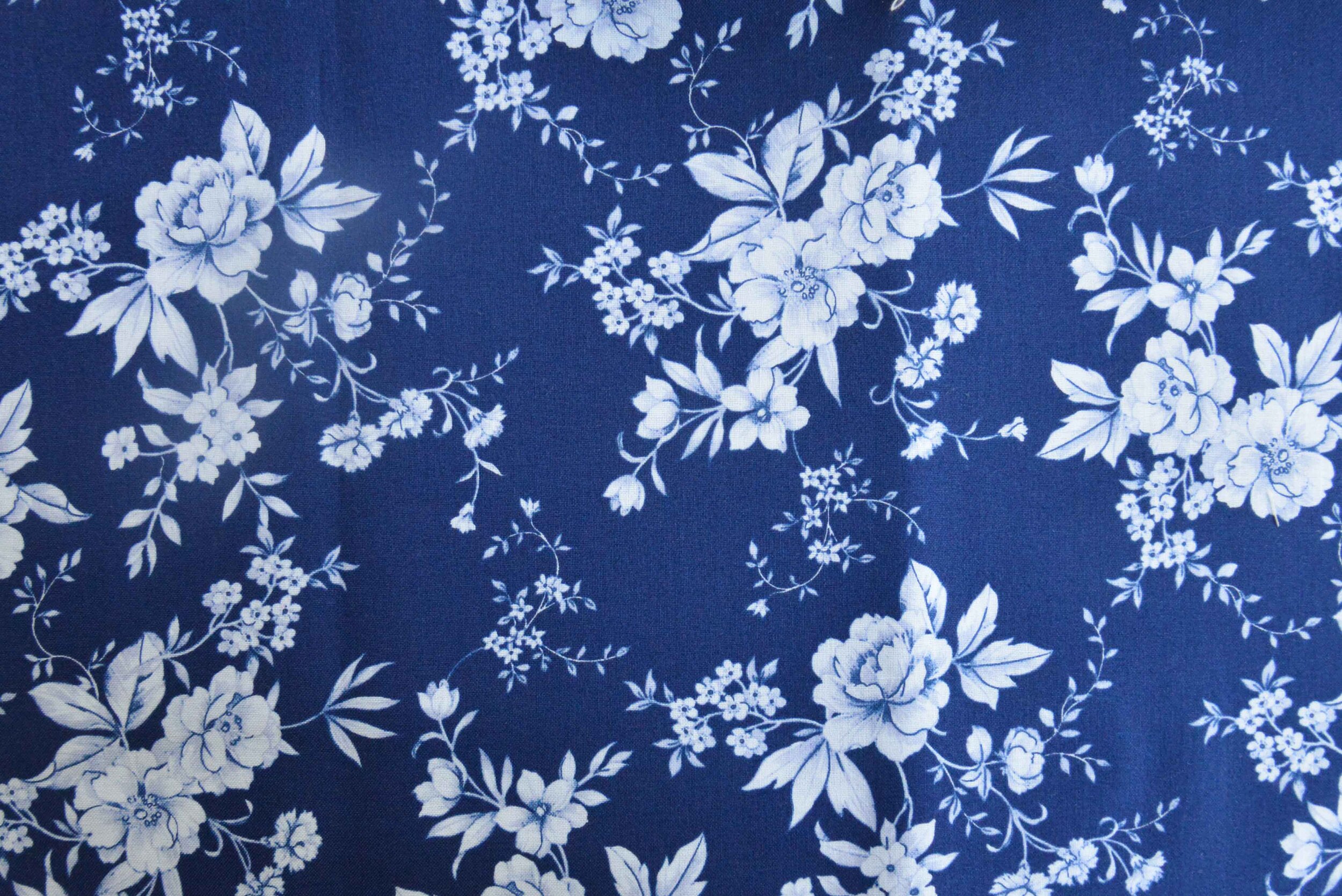 White Flowers on Blue