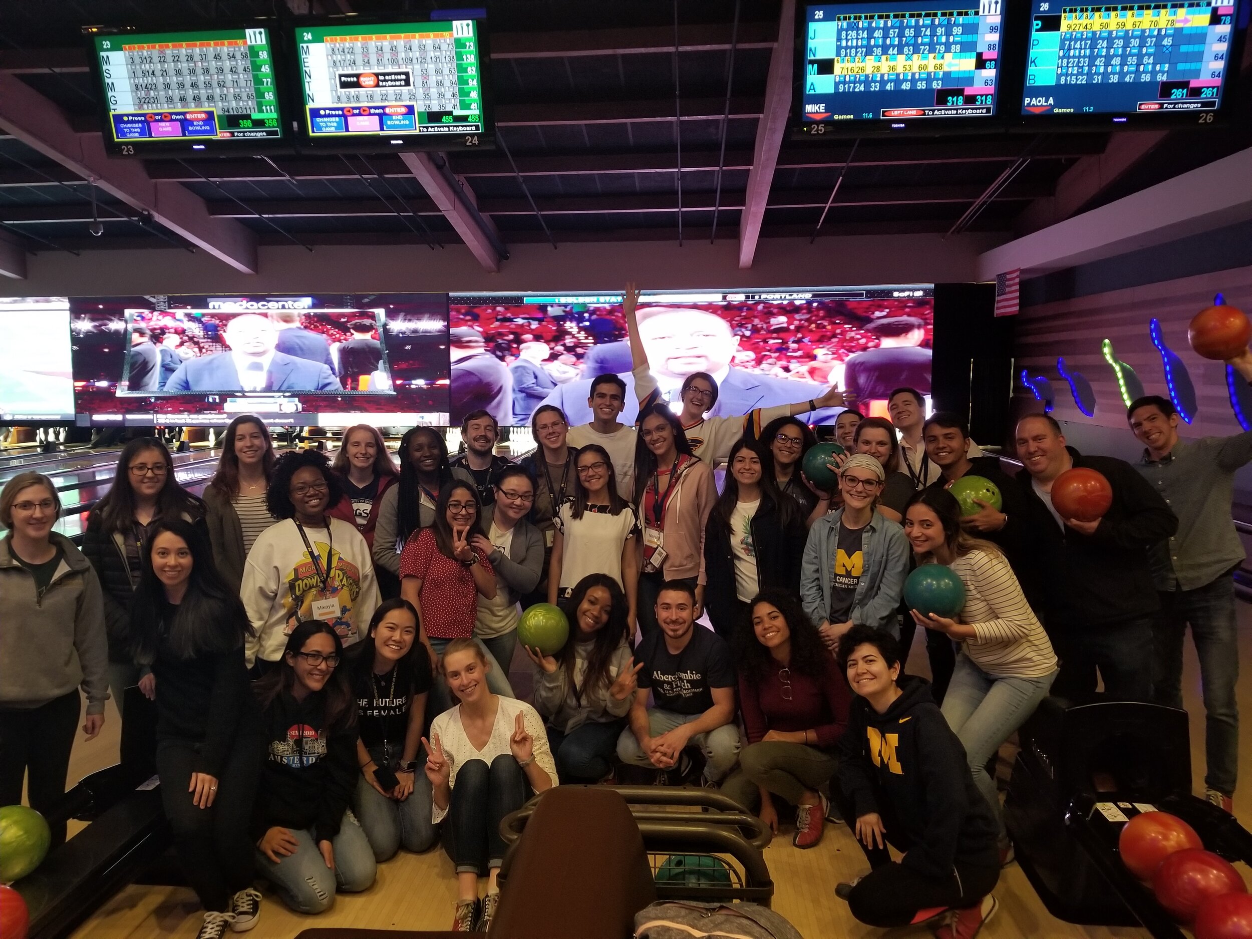  Students and instructors enjoy a fun bowling night 