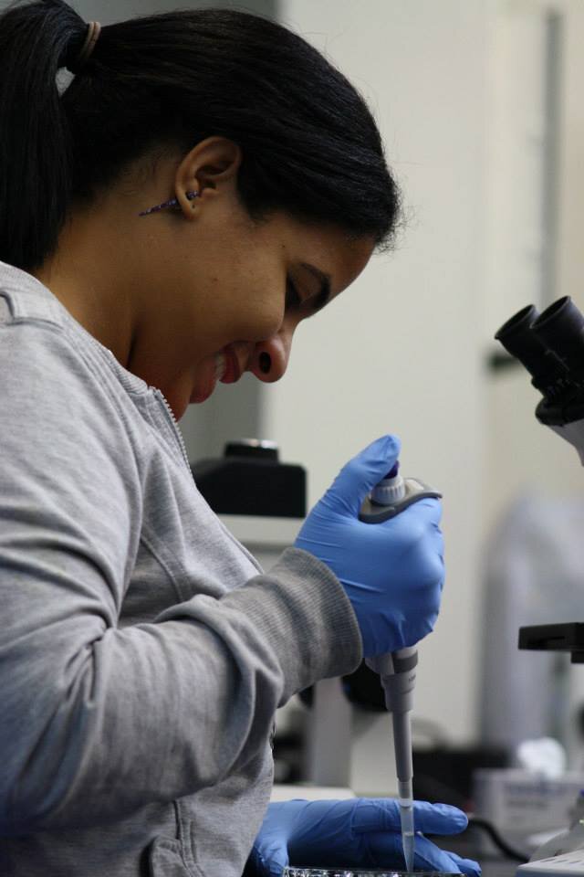  A student happily engages in the lab module 