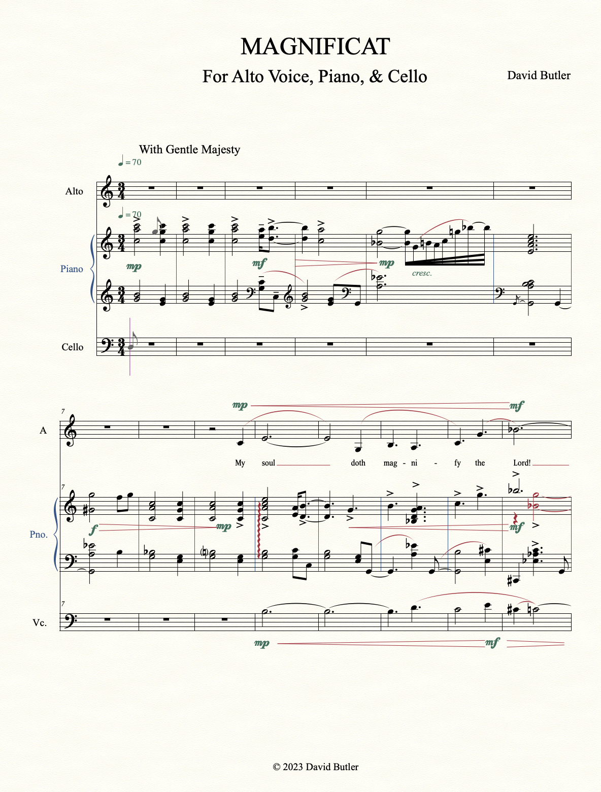 Magnificat - for Alto Voice, Piano, and Cello