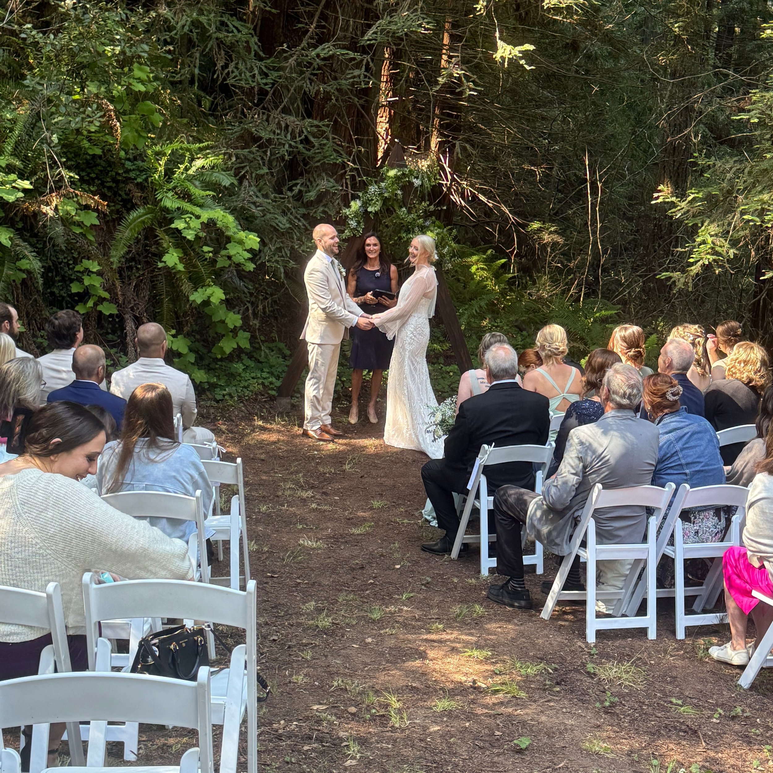 Forest florals for the win! Married these two on a redwood forest floor. Dreamy. #napaofficiant #sonomaofficiant #napaweddingofficiant #sonomaweddingofficiant #sonomawedding #jennerwedding #sonomacoastwedding