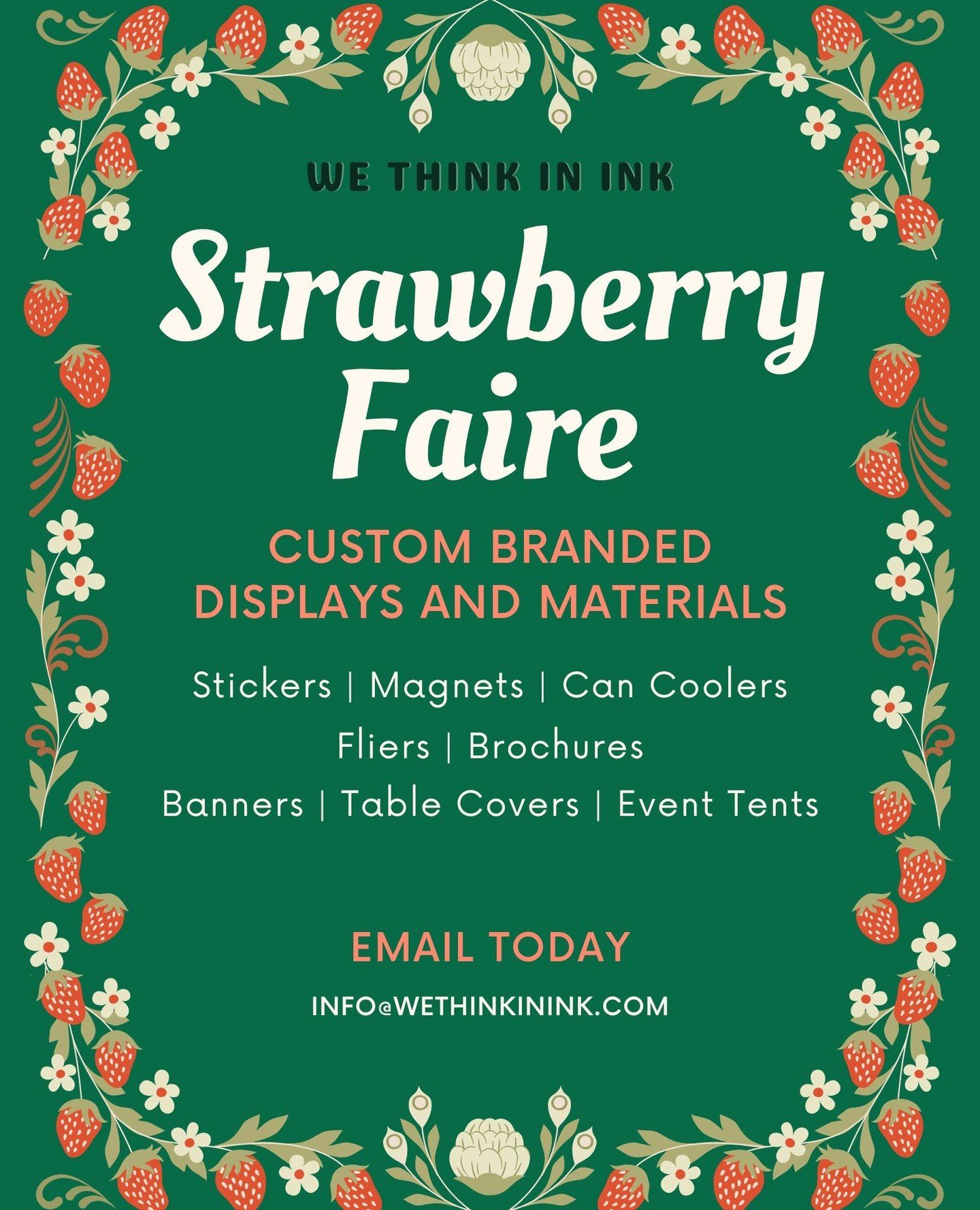 🍓The Strawberry Faire is June 1st! We've got you covered with everything you may need to leave a lasting impression. Get in touch today to guarantee delivery before the event!