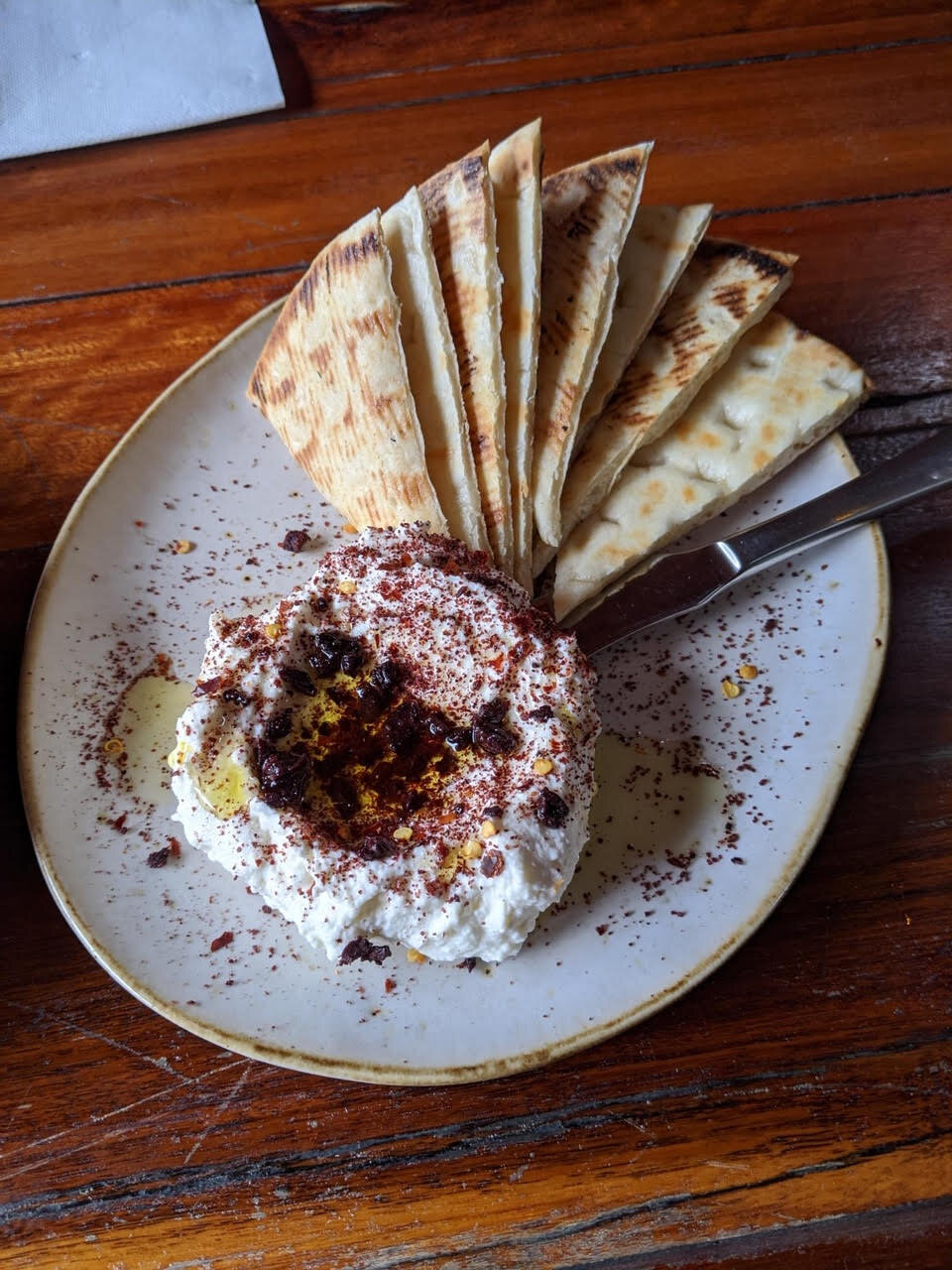 Whipped Ricotta, Sumac, Olives with Pizza Bread