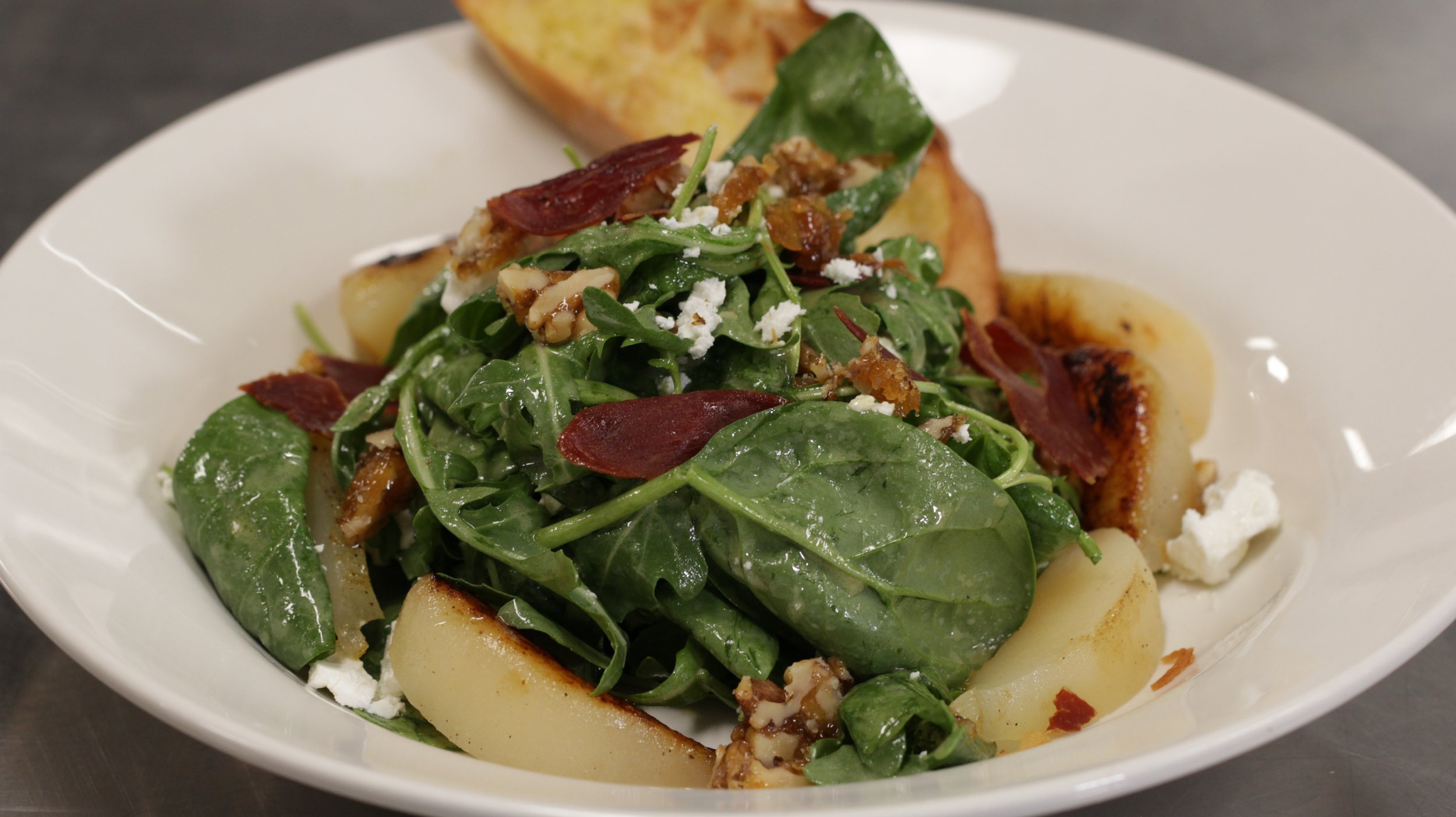 Gary Johnson - seared pear, spinach, proscuitto and persian fetta salad.JPG