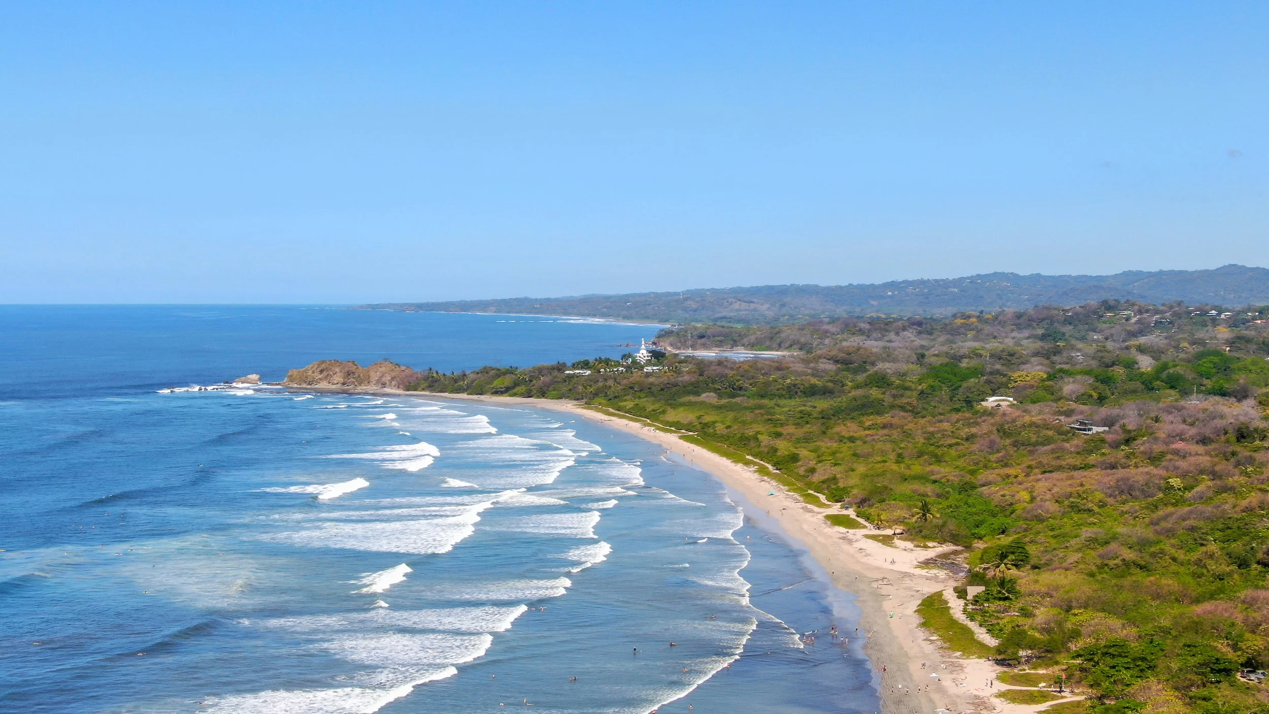 Overhead view of Guiones beach in Costa Rica