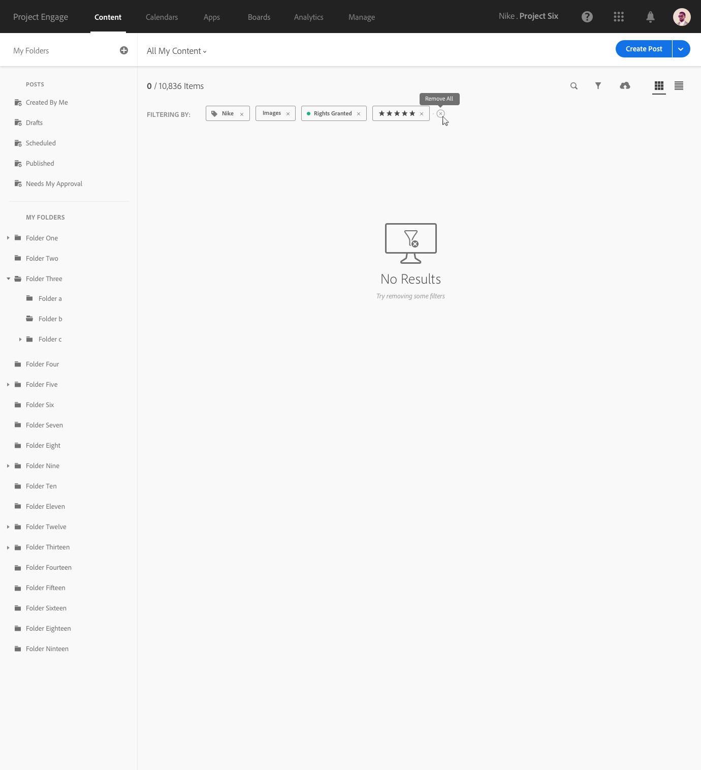 Removing all filters. As multiple filter pills can be applied the UI needed an easy way of removing them all.