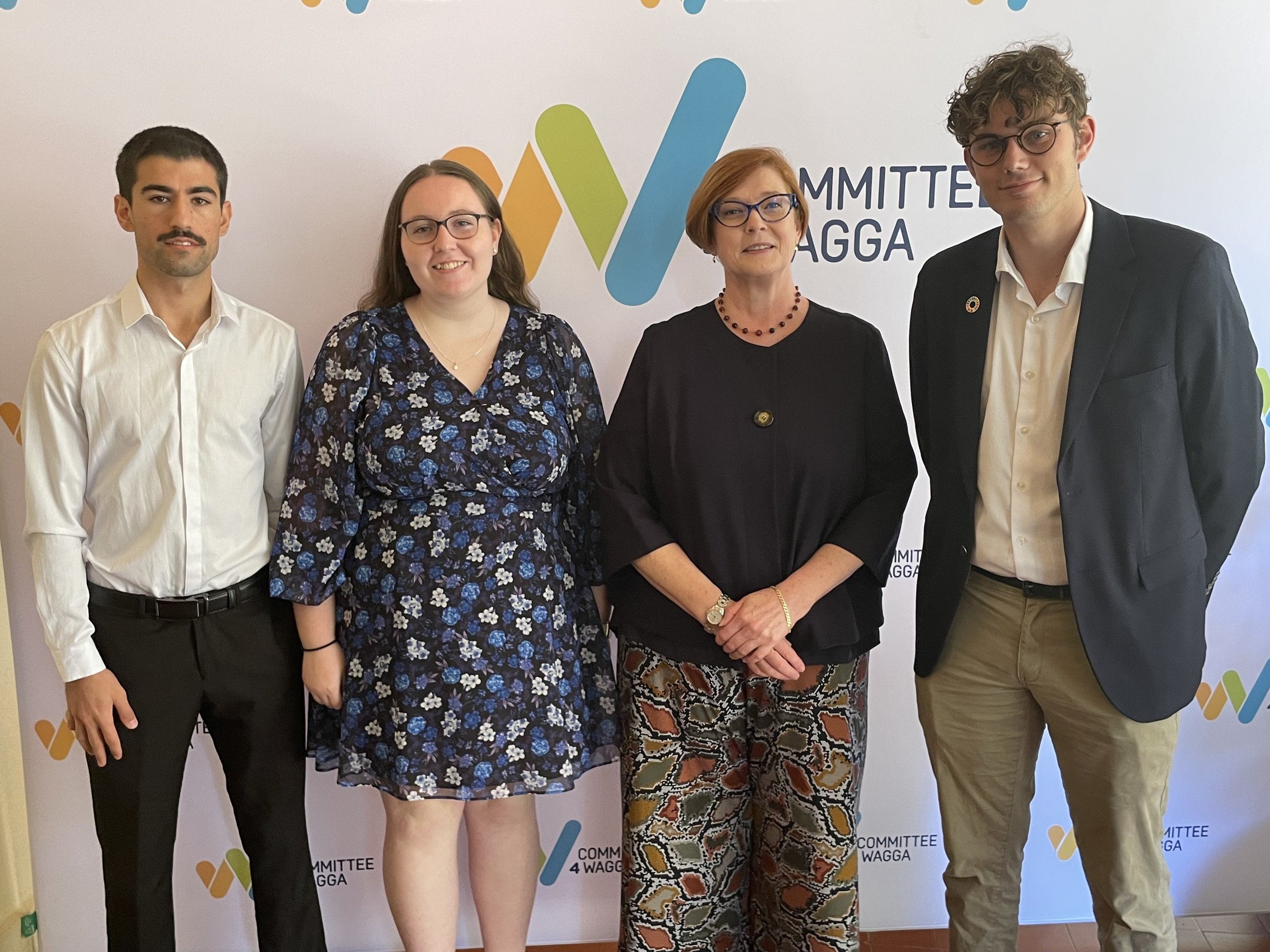  Wagga School Leaders Program graduates (from left) Barzan Smoqi, Ella Menzies and Angus Smith were among the guests to spend time with Marise. 