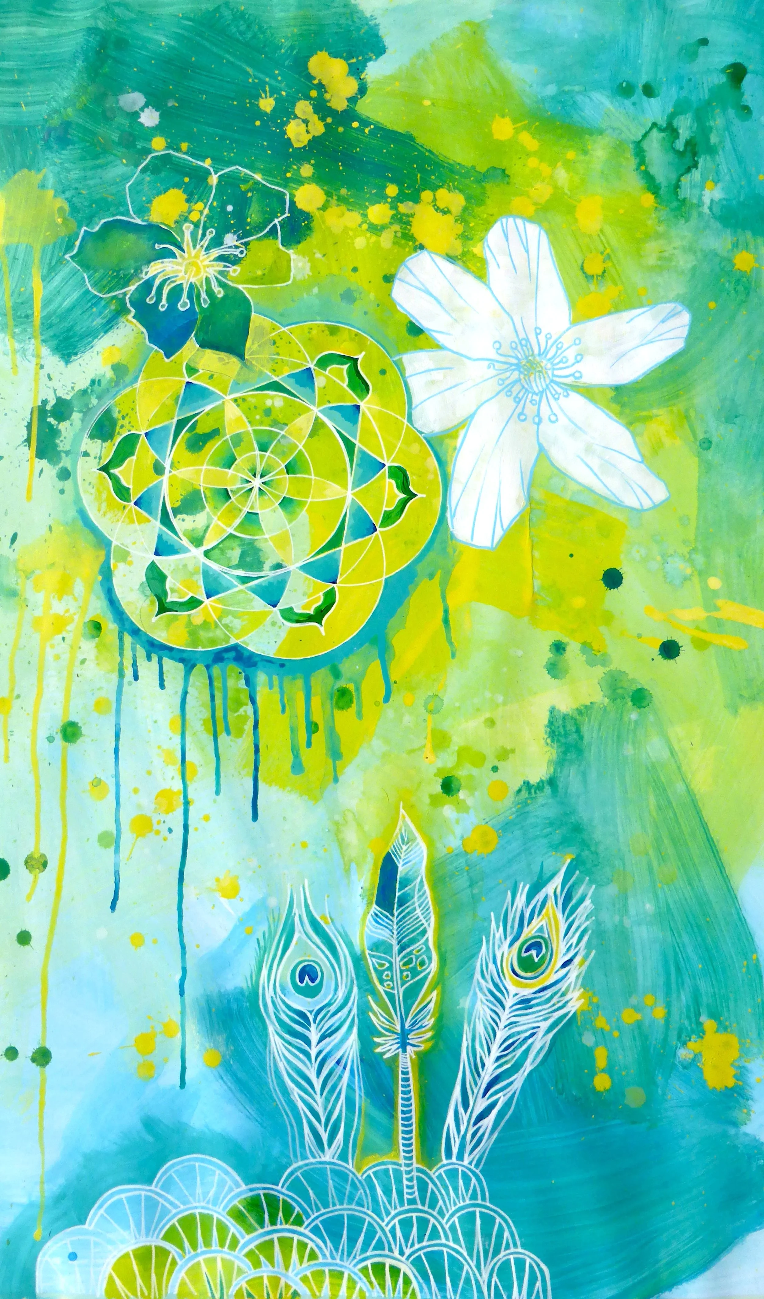 2016 - A3 feather Blue, Acrylic + poscapens on paper.jpg