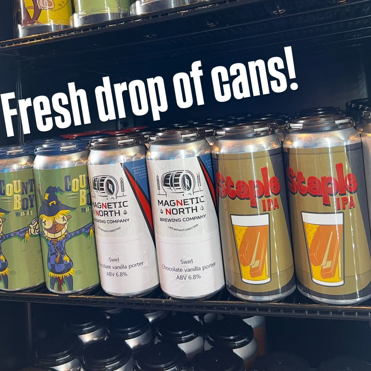 Back in stock our flagship staple American ipa and our seasonal swirl a chocolate and vanilla porter only available in the taproom. Open today 4-9