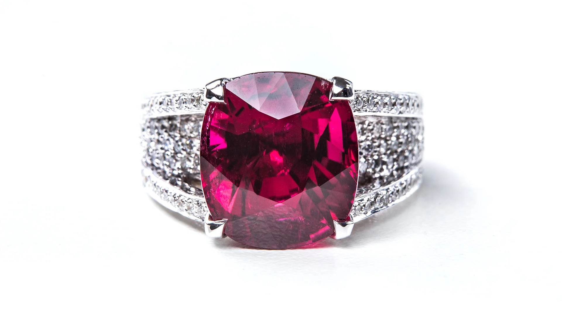 CUSHION CUT RUBILITE AND DIAMONDS