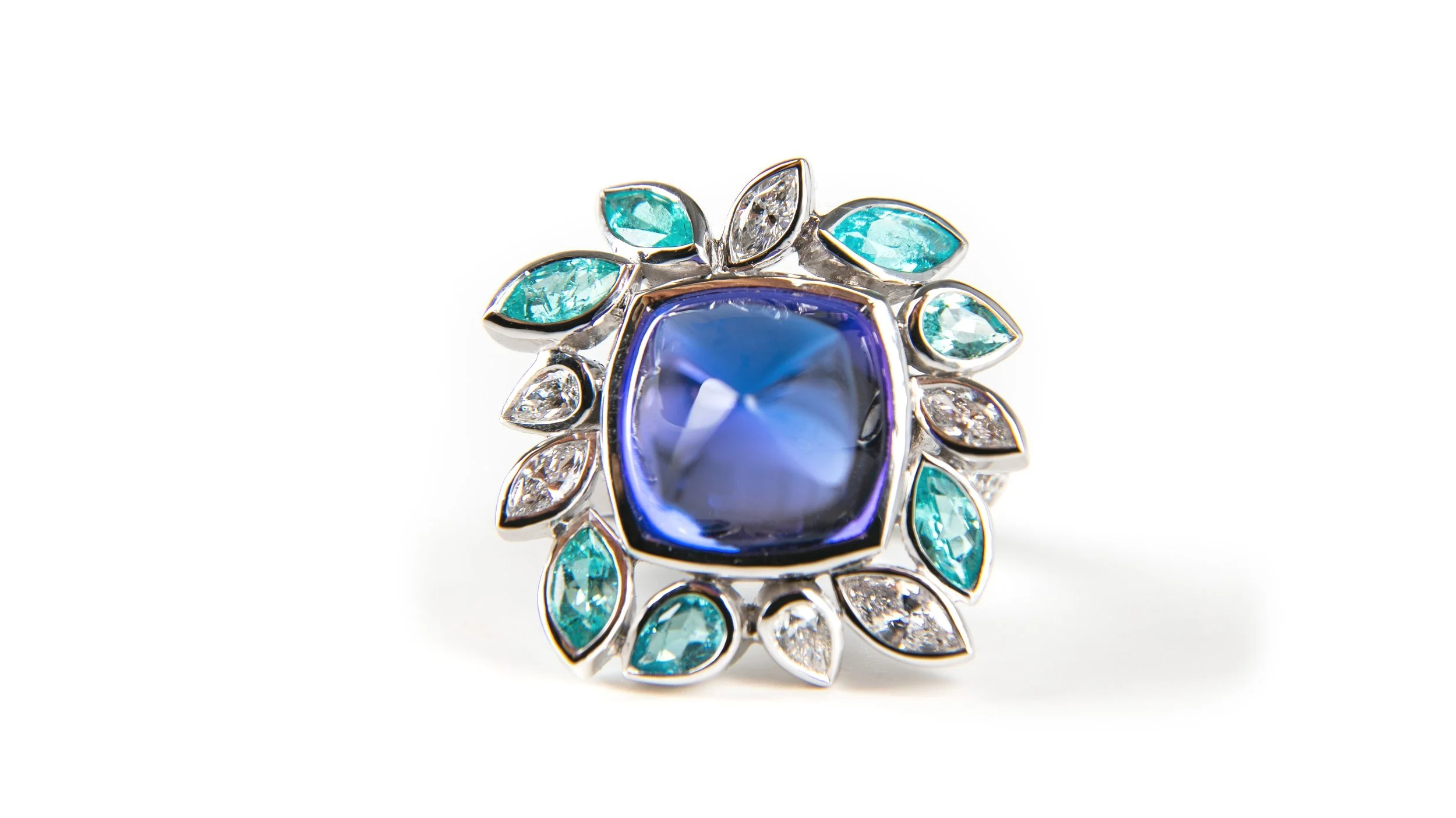 SQUARE TANZANITE CABOCHON 14,5 CT & BRAZILIEN PARAIBA