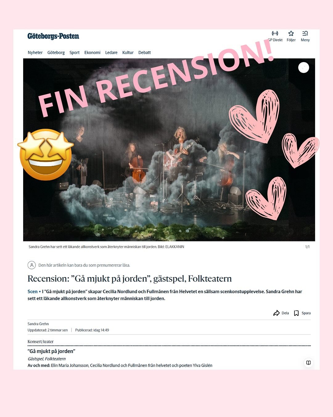 Vi &auml;r s&aring; r&ouml;rda och glada &ouml;ver den h&auml;r fantastiska recensionen. Tre &aring;rs arbete har gett resultat och det &auml;r s&aring; kul att f&aring; dela det med en publik. Vi &auml;r s&aring; stolta &ouml;ver v&aring;r f&ouml;re