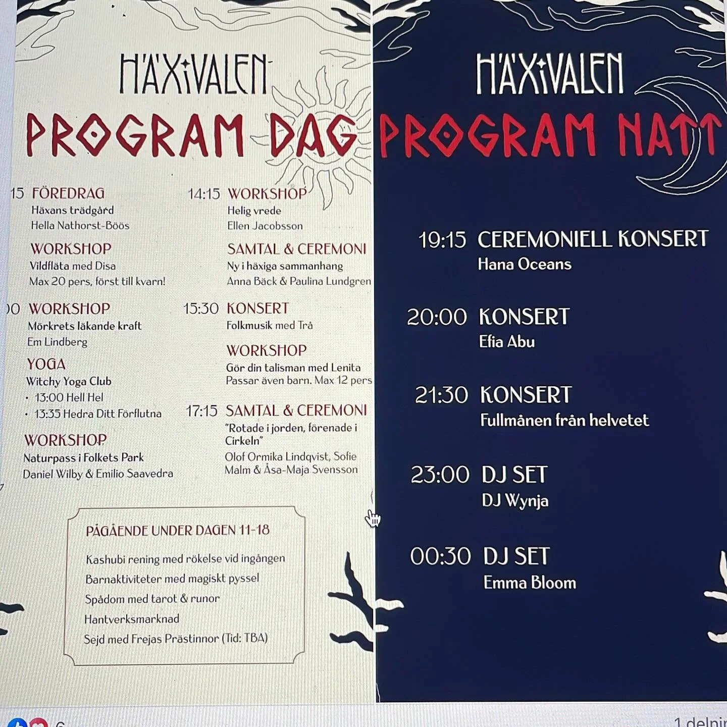 Jamen! Kom p&aring; H&auml;xival i helgen vetja! P&aring; l&ouml;rdag spelar vi kl 21.30 och hela dagen &auml;r det en massa skoj h&auml;xiga workshops, musik och ceremonier @haxivalen