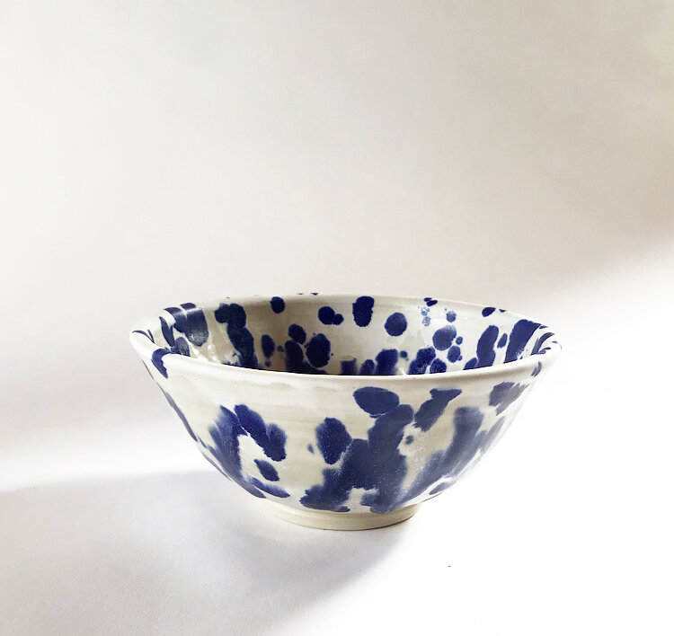 Blue Dotted Bowl on foot #1257