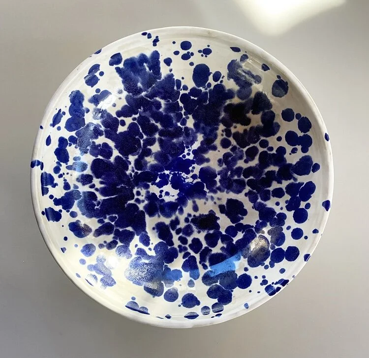 Large Blue Dotted Serving Bowl  #1320 