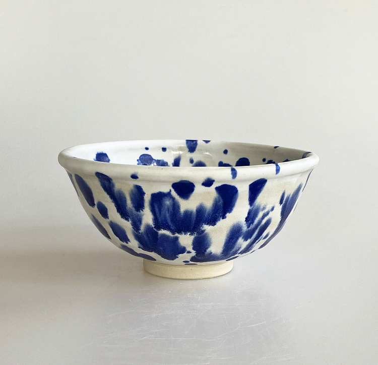 Blue Dotted Bowl on foot #S1902