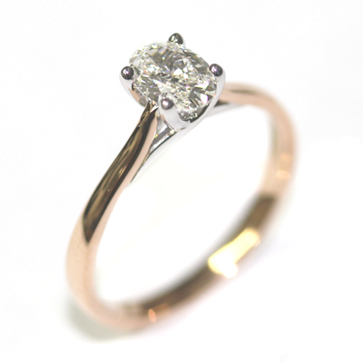 18ct Rose and White Gold Solitaire Oval Cut Diamond Engagement Ring ...