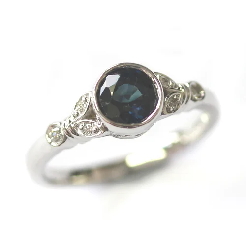 White Gold Sapphire and Diamond Antique Style Engagement Ring 1.jpg