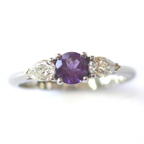 Platinum Amethyst and Diamond Trilogy Engagement Ring.jpg