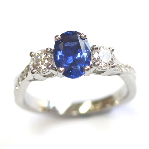 Platinum Blue Sapphire and Diamond Trilogy Engagement Ring.jpg