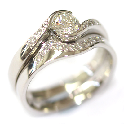 Platinum Diamond Set Fitted Wedding Ring for a Diamond Wave Engagement ...
