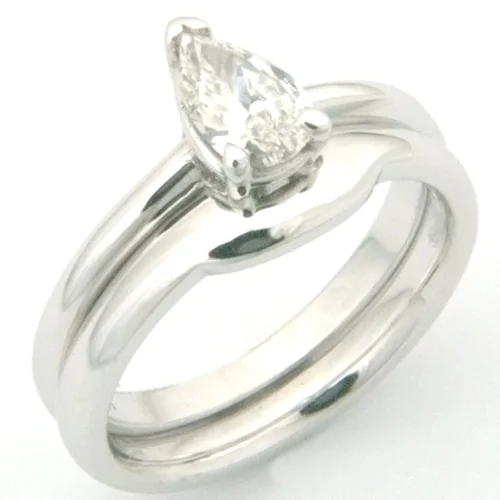 18ct White Gold Fitted Wedding Ring to Pear Cut Diamond Engagement Ring.jpg