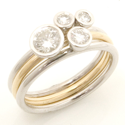 White & Yellow 18ct Gold 5 Diamond Vintage Band Ring Stacker Spacer Size  Ukl Usa6 -  Norway