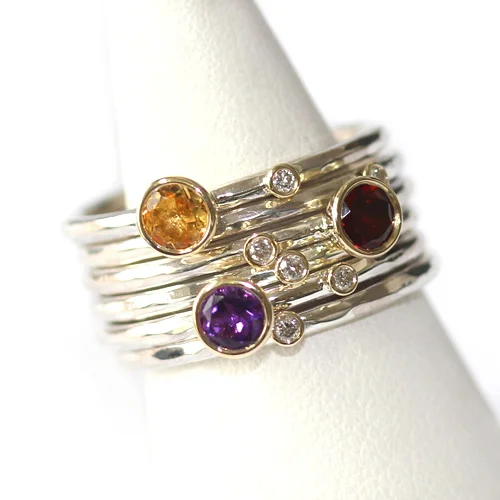 Citrine, Garnet, Amethyst and Diamond Stacking Rings.jpg