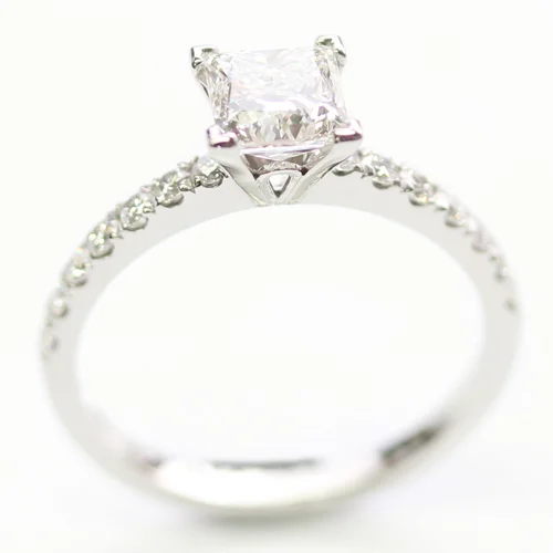 Platinum Princess Cut Diamond and Diamond Set Shoulder Engagement Ring.jpg