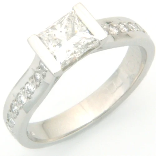 Platinum Princess Cut Diamond Engagement Ring with Diamond Set Shoulders.jpg