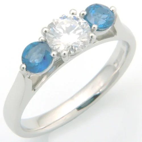 Platinum Sapphire and Diamond Trilogy Engagement Ring