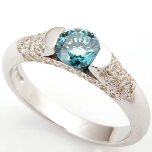 Platinum Blue Diamond and Pave Set Diamond Engagement Ring.jpg