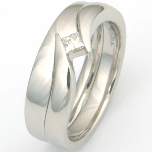 Platinum Plain Fitted Wedding Ring to Princess Cut Engagement Ring.jpg