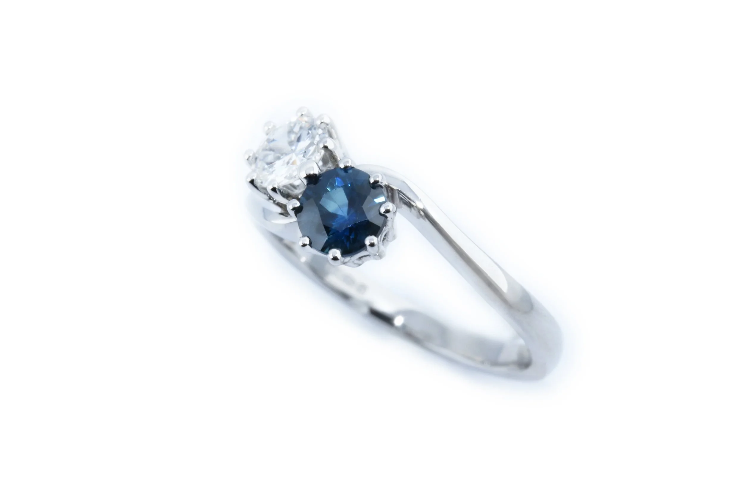 Platinum Two Stone Diamond and Sapphire Engagement Ring 