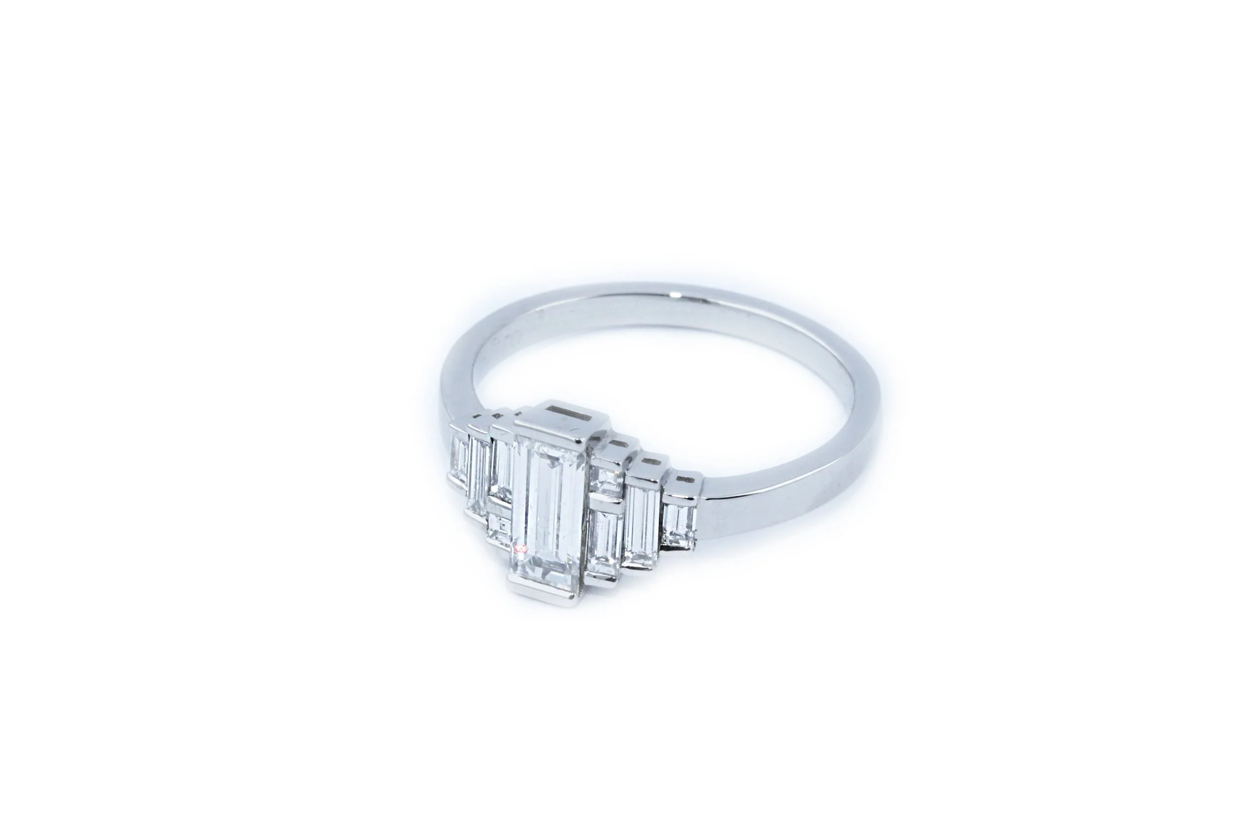 Art Deco Style Platinum Diamond Engagement Ring 