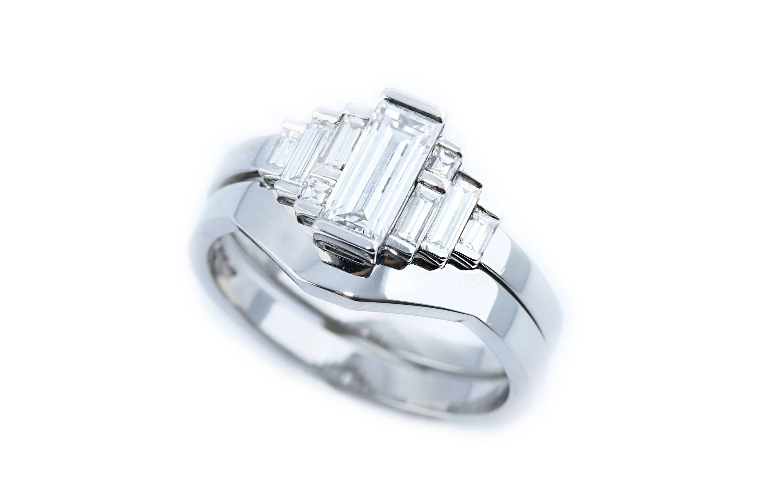 Art Deco Platinum Fitted Wedding Band
