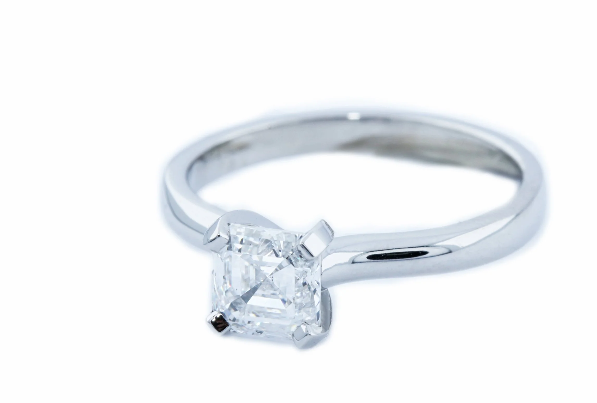 Solitaire Asscher Cut Diamond Platinum Engagement Ring