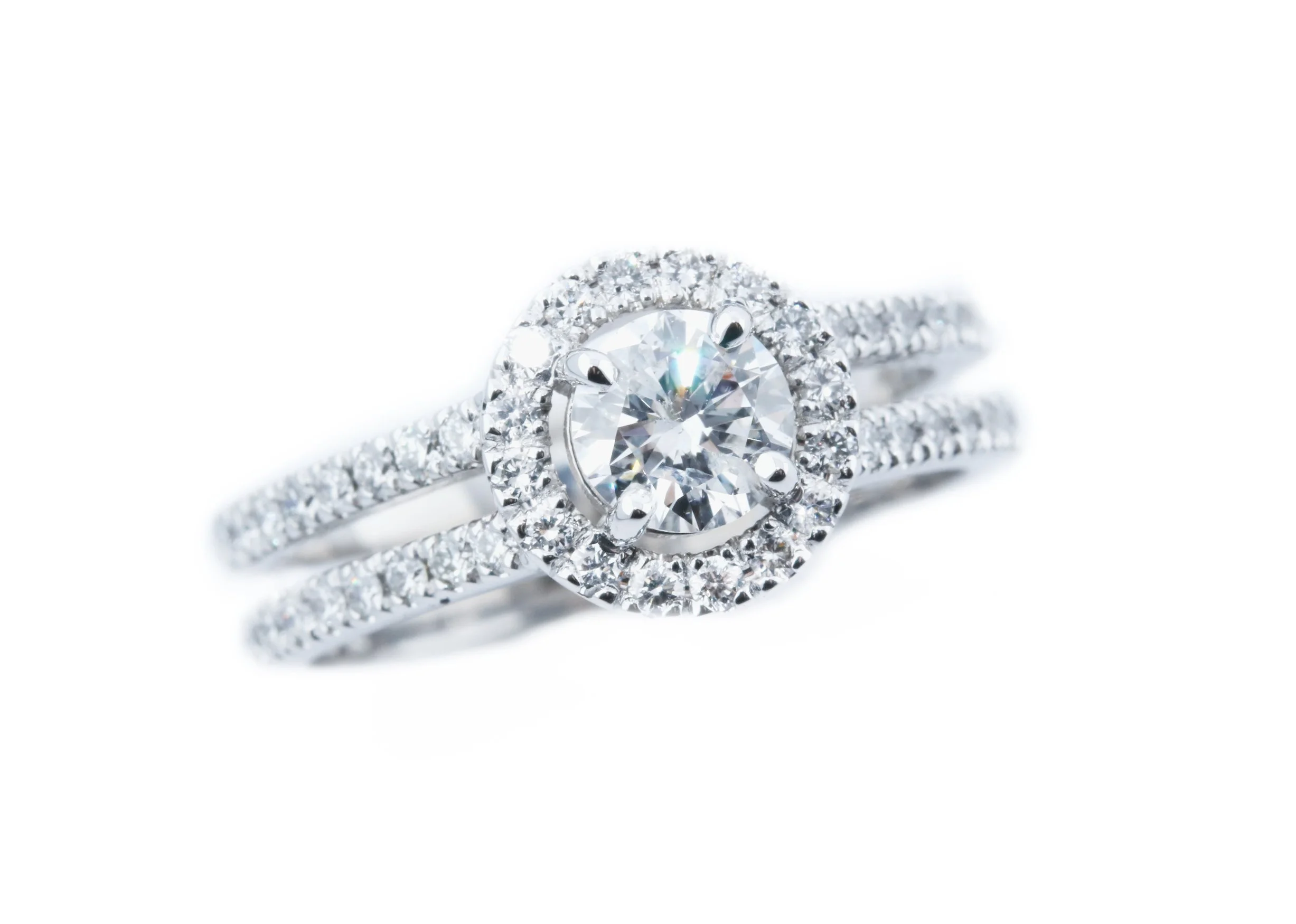White Gold Diamond Double Row Halo Engagement Ring