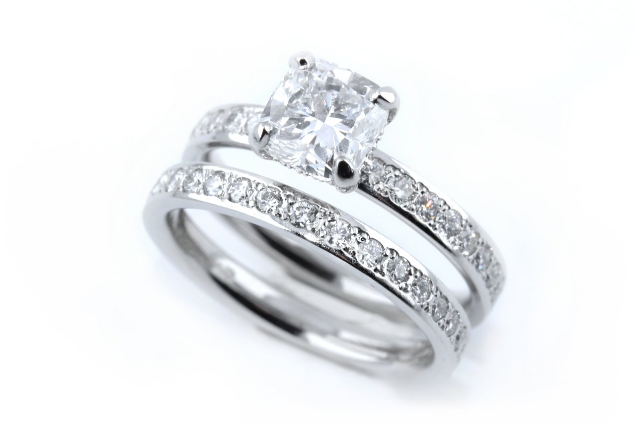 Platinum & Cushion Cut Diamond Engagement Ring with Hidden Halo — Form ...