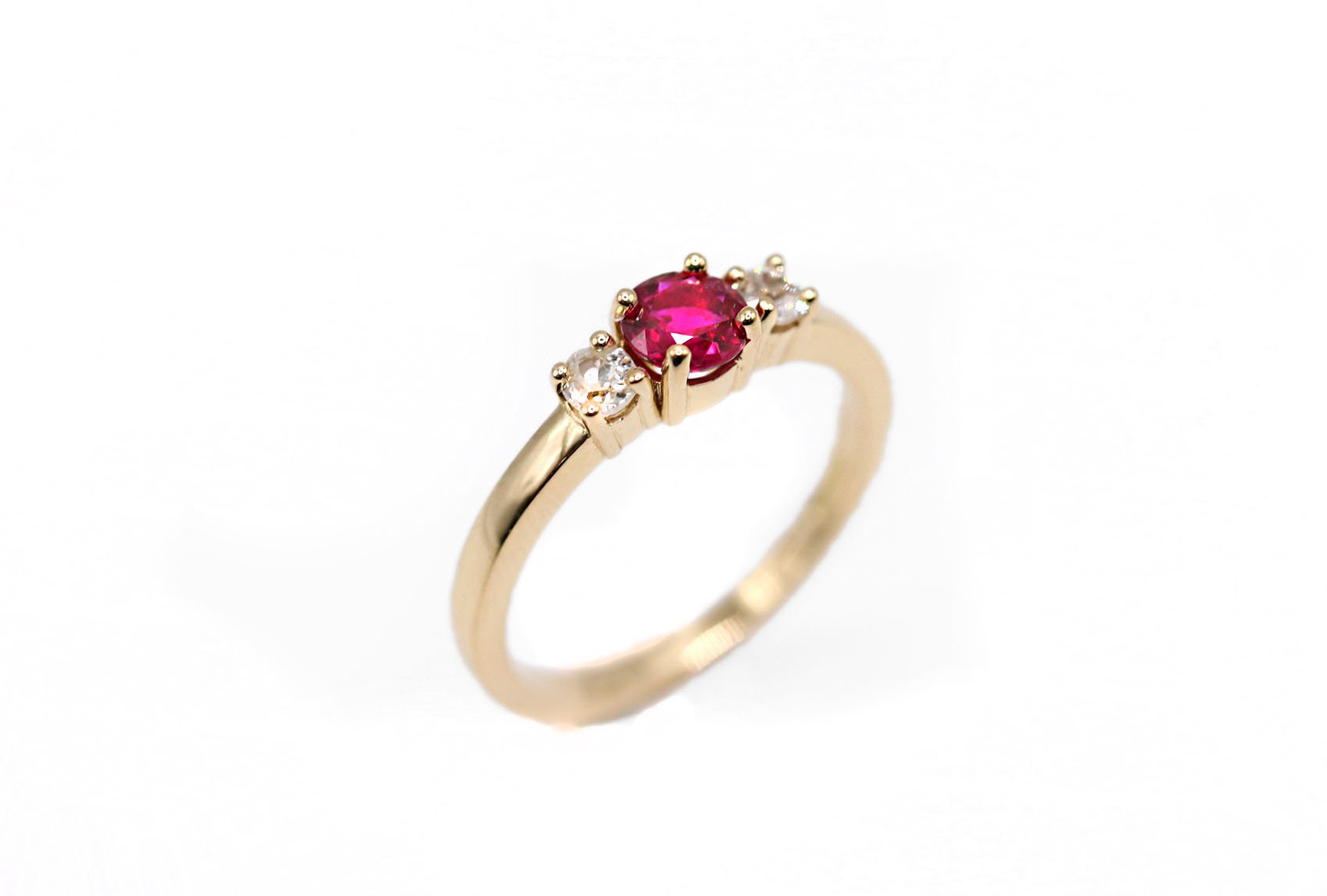 18ct Yellow Gold Ruby and Diamond Trilogy Engagement Ring