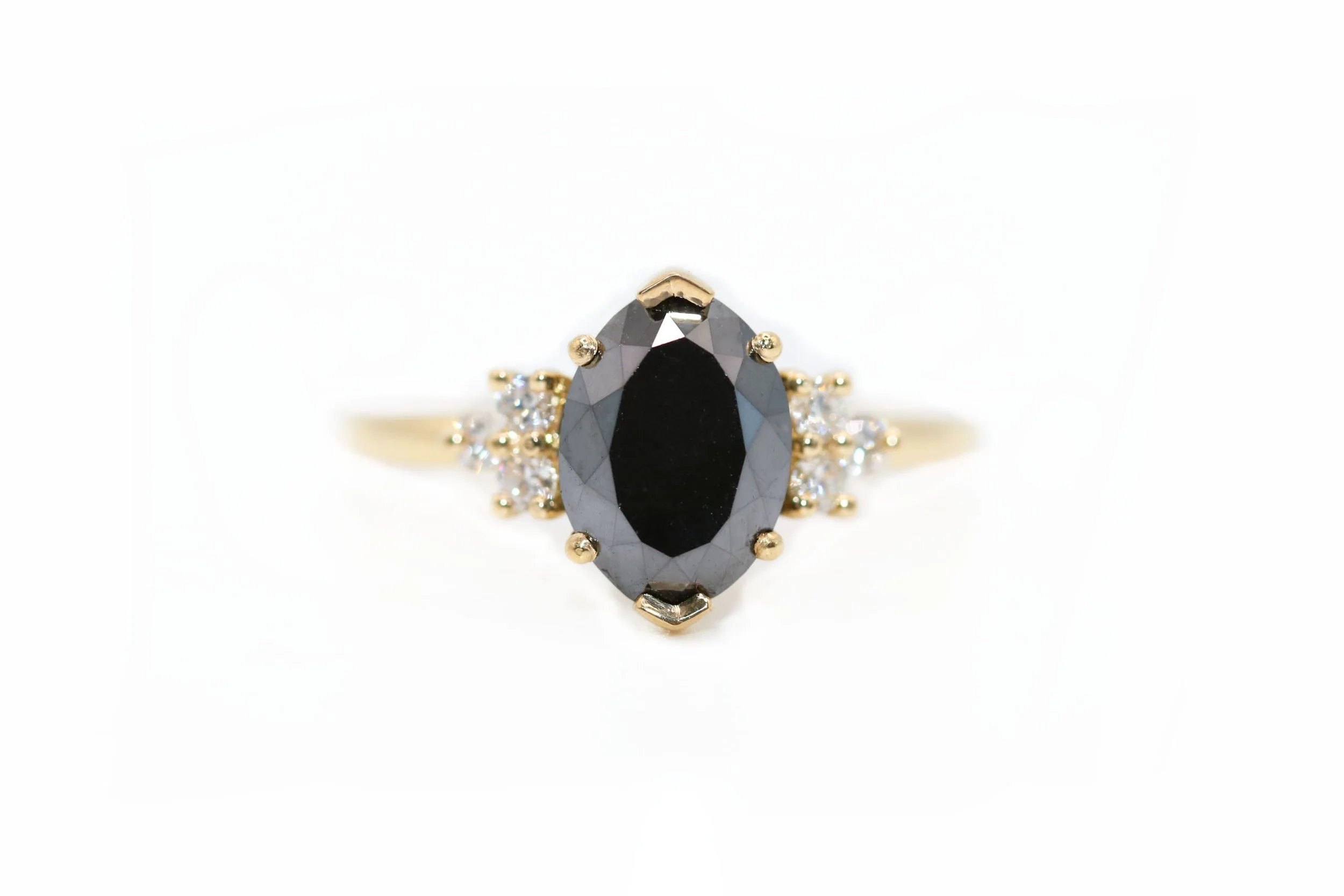 18ct Yellow Gold Marquise Black Diamond Engagement Ring