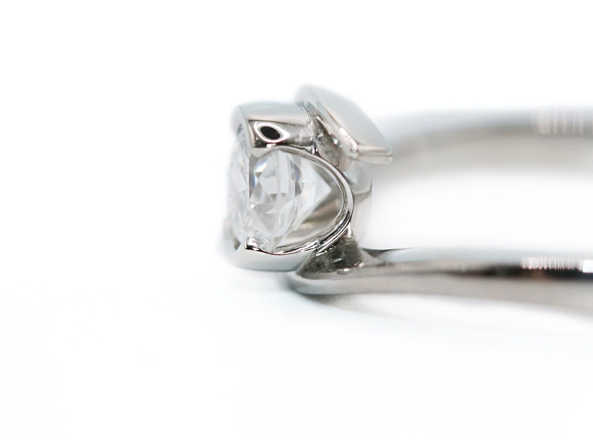 Platinum Round Brilliant Cut Diamond Asymmetrical Engagement Ring ...