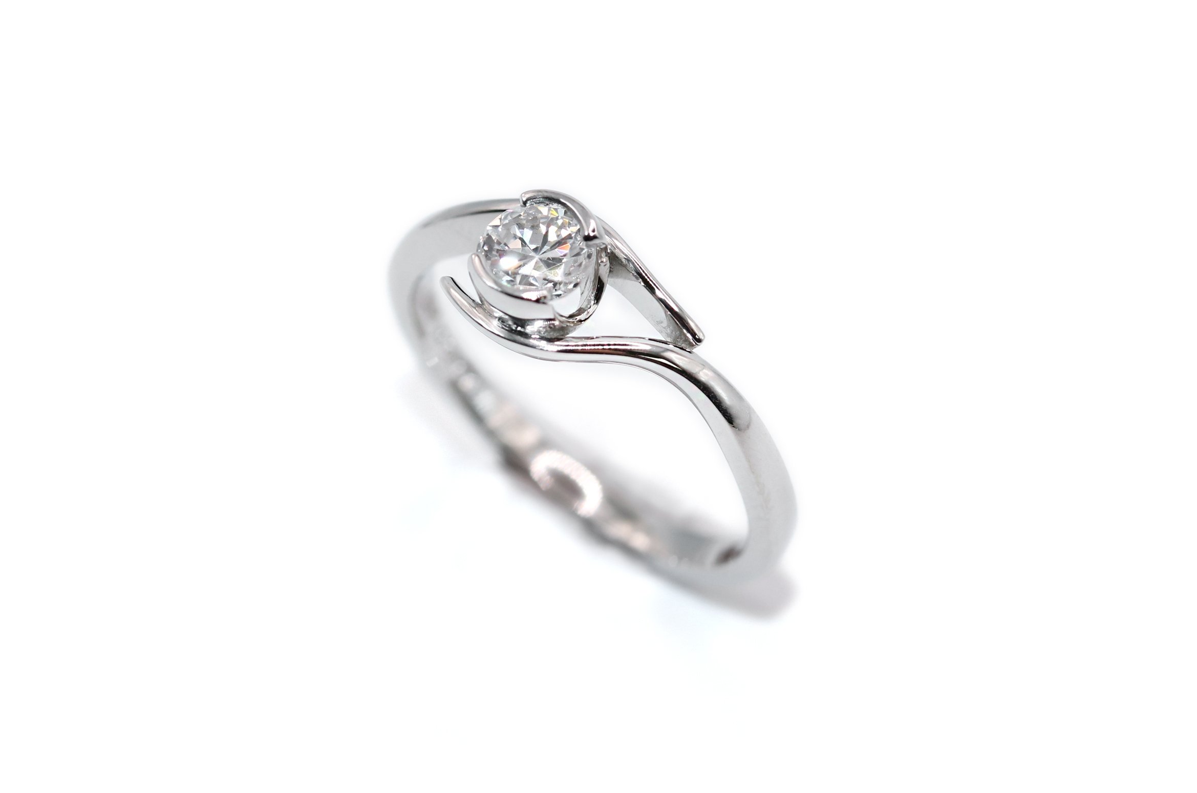 Platinum Round Brilliant Cut Diamond Asymmetrical Engagement Ring ...